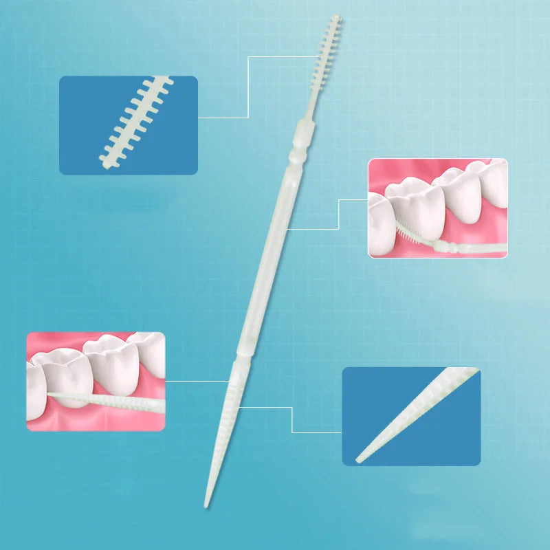 The Easy Way to Clean Teeth: Double-Head Brush & Floss Picks.